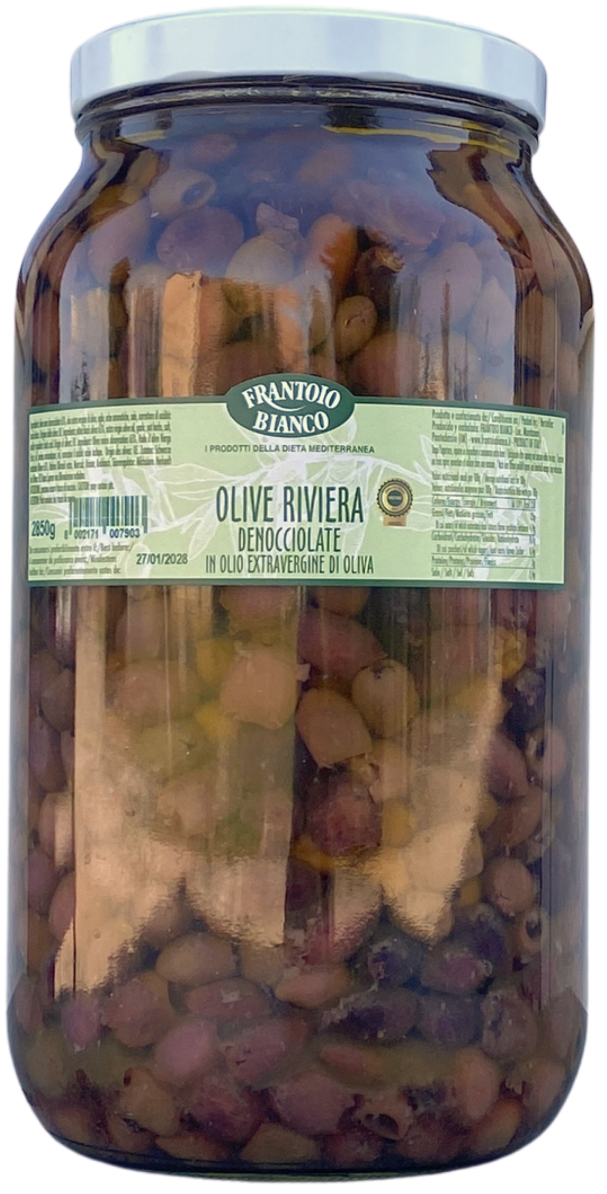 Frantoio măsline Taggiasche fără sâmbure, specialitate italiană cu gust delicat și aromă mediteraneană, ideale pentru aperitive, salate, paste, pizza, focaccia, pește și platouri cu brânzeturi, produs autentic de băcănie italiană
