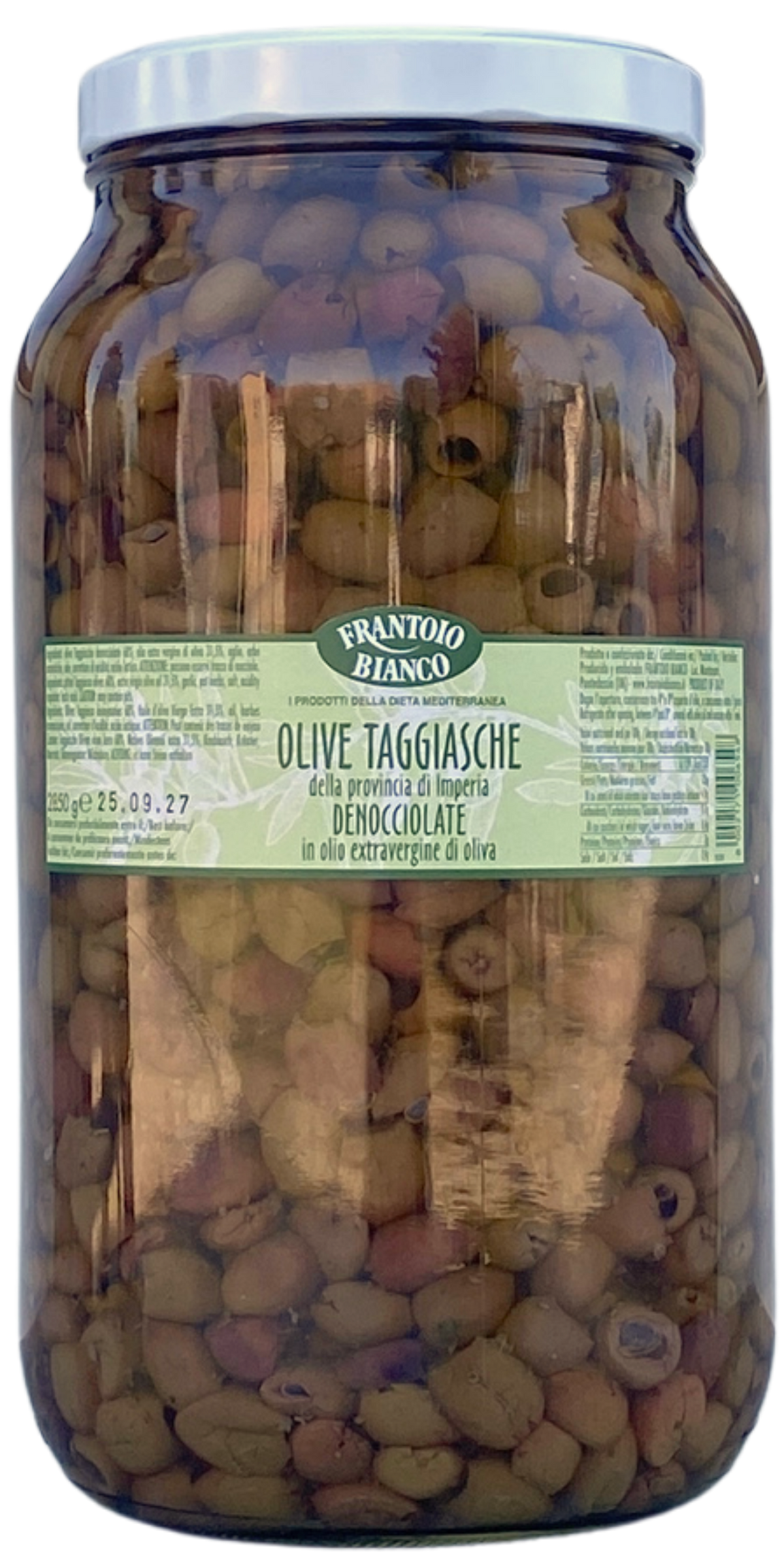 Frantoio măsline Taggiasche fără sâmburi, specialitate italiană din tradiția ligurică, cu gust delicat și textură fină, ideale pentru aperitive, salate, paste, pizza, focaccia, pește și platouri cu brânzeturi, produs autentic de băcănie italiană

