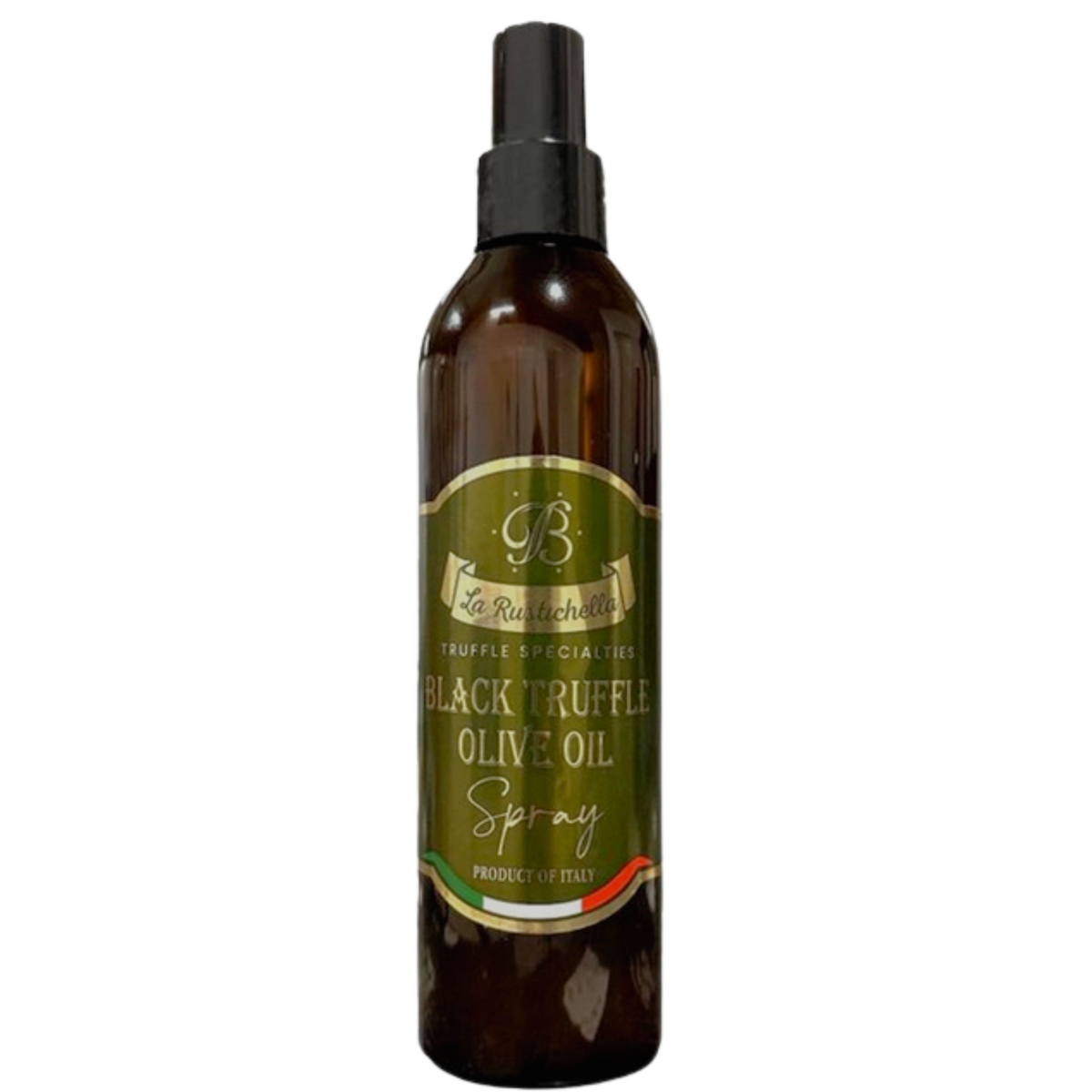 La Rustichella spray ulei de măsline cu trufe negre 250ml, ulei aromat cu trufe pentru paste, bruschette, crostini, pizza, carne, pește și legume, specialitate gourmet și produs de băcănie italiană pentru preparate rafinate
